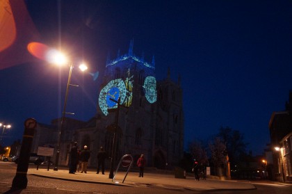 projection mapped art on st. margaret's church, king's lynn